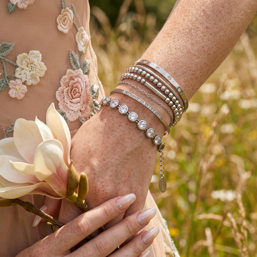 Violia Silver Orb Tennis Bracelet