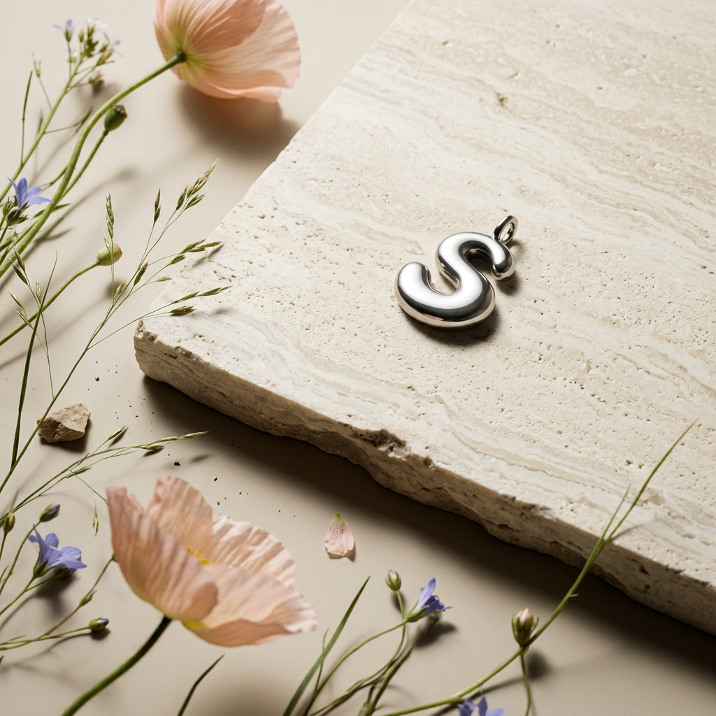Rionia Silver "S" Letter Pendant Charm