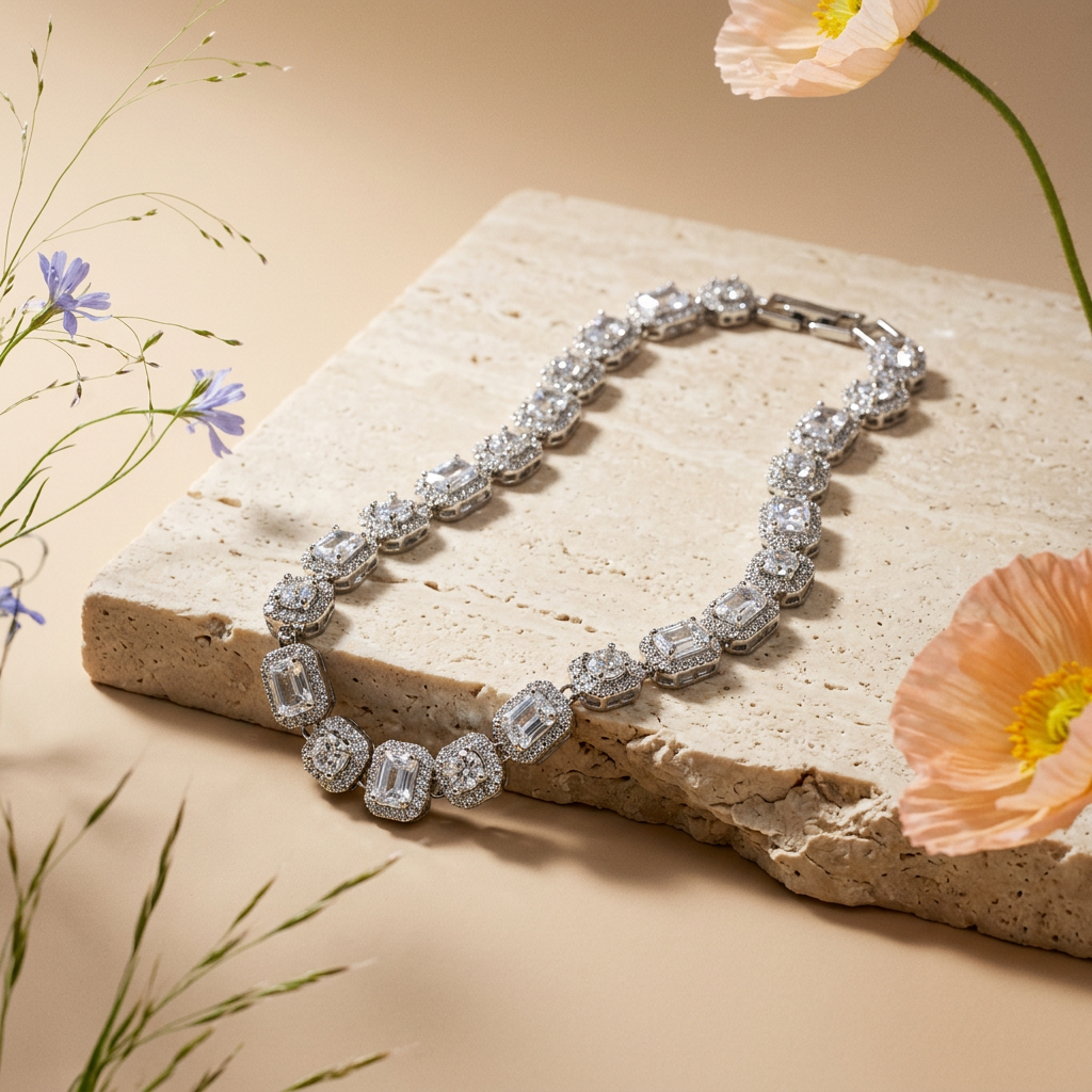 Viomia Silver Halo Tennis Necklace
