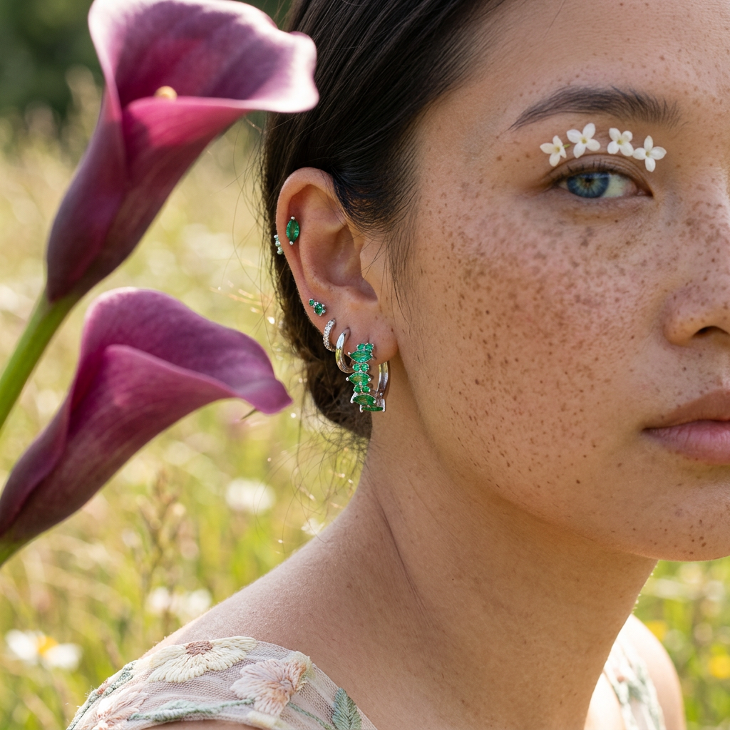 Raelia Silver Cluster Huggie Earrings
