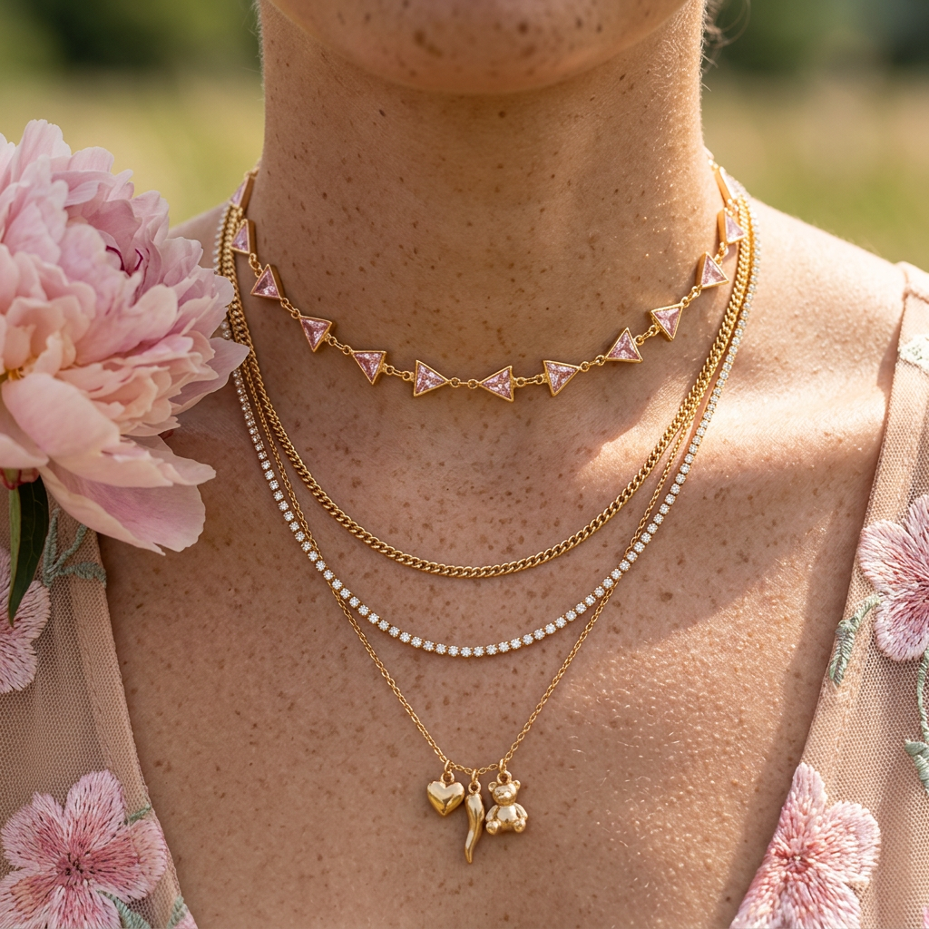 Zaelia Golden Triangle Choker Necklace