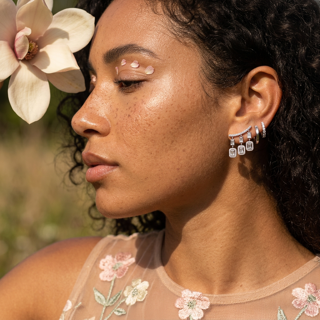Thiania Silver Halo Drop Earrings