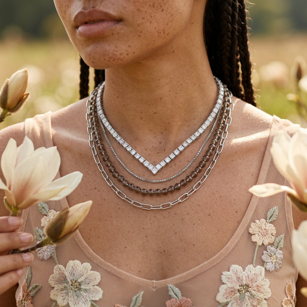Vionia Silver Chain Tennis Necklace