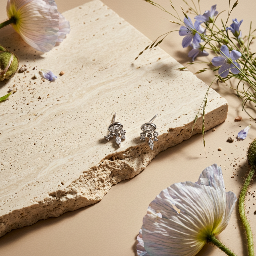 Zaelia Silver Drop Stud Earrings