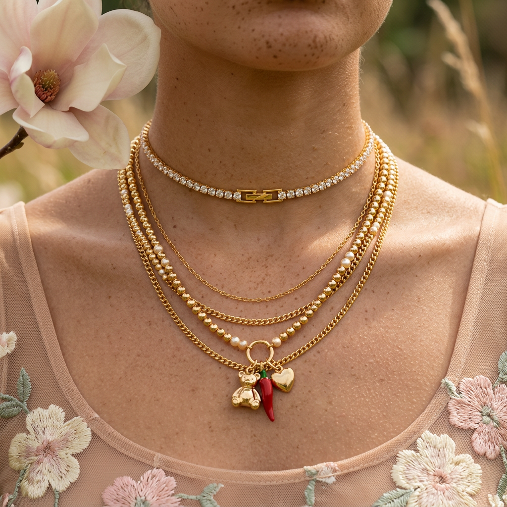Saelina Golden Chain Tennis Necklace