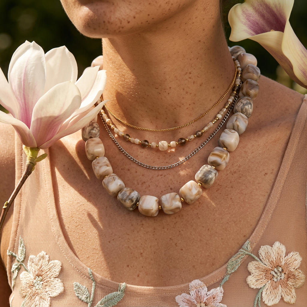 Maenia Golden Nugget Bead Strand Necklace