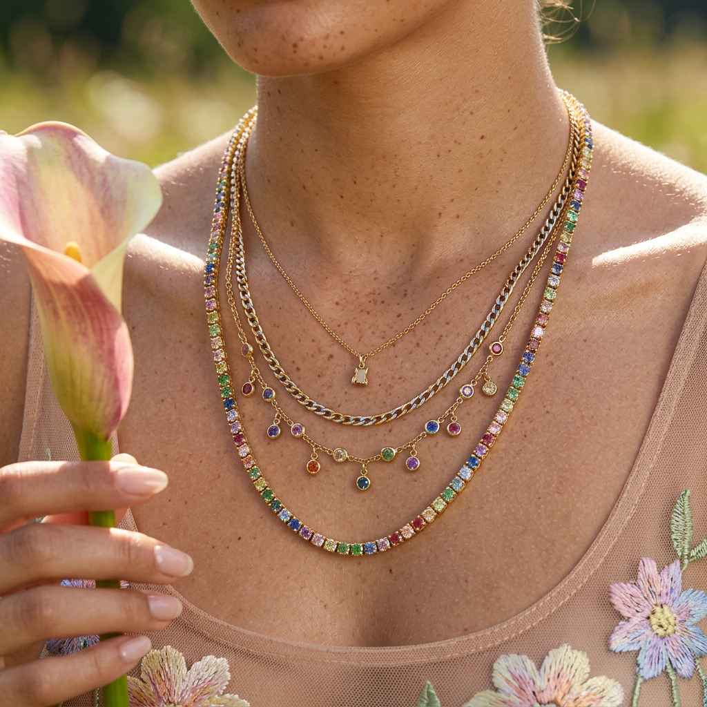 Naevia Golden Chain Tennis Necklace