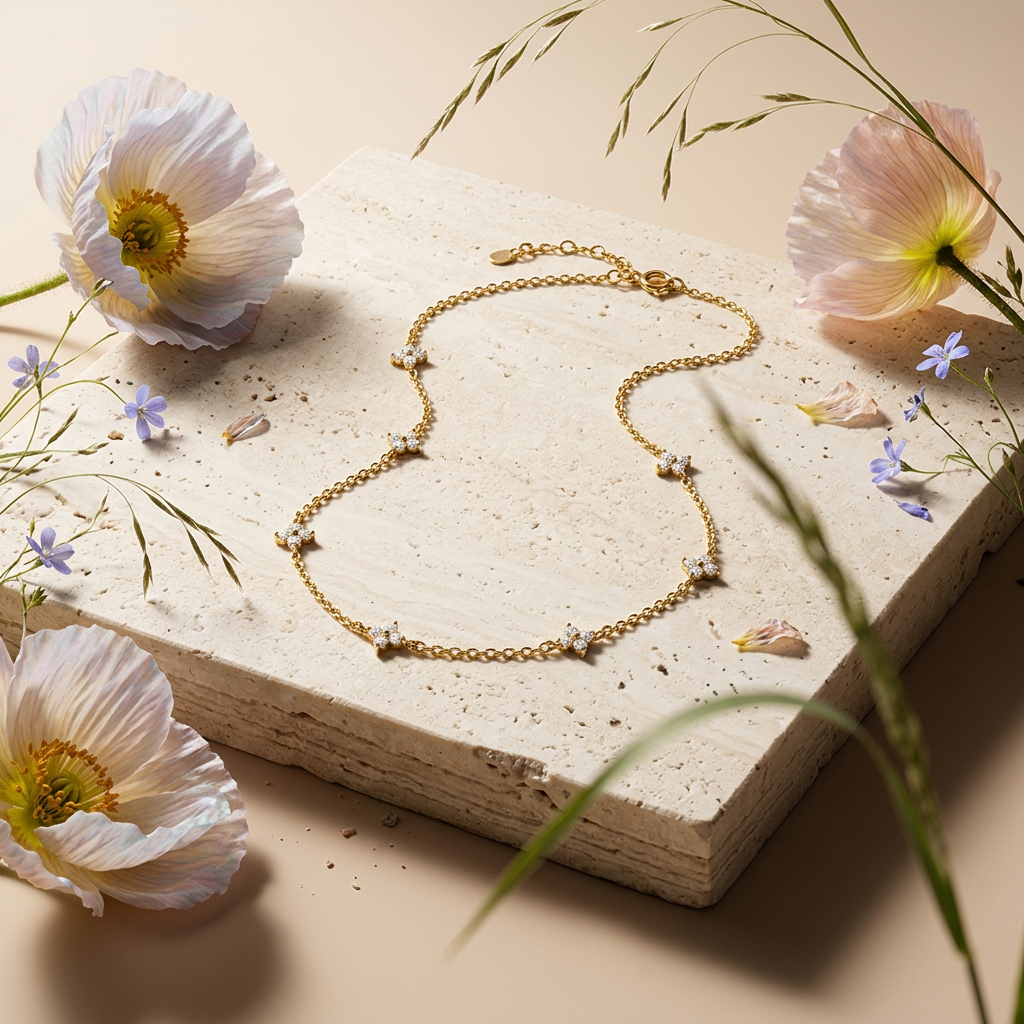 Gaelia Golden Flower Station Necklace