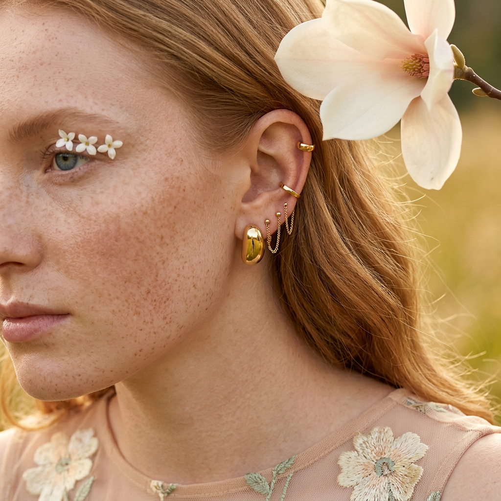 Vionia Golden Oval Stud Earrings