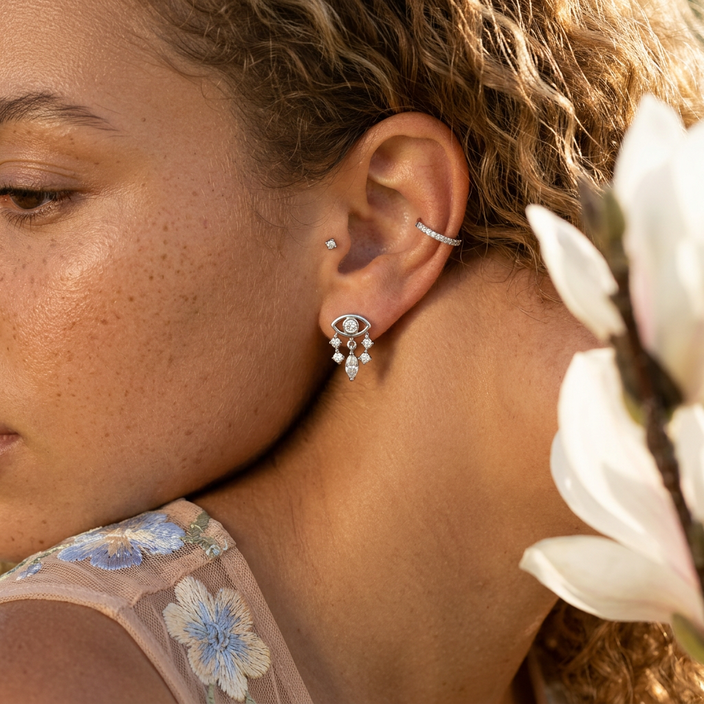 Zaelia Silver Drop Stud Earrings