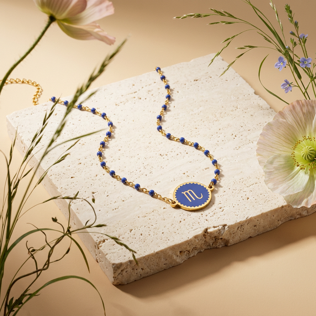 Tiamia Golden "Scorpio" Zodiac Disc Pendant Necklace