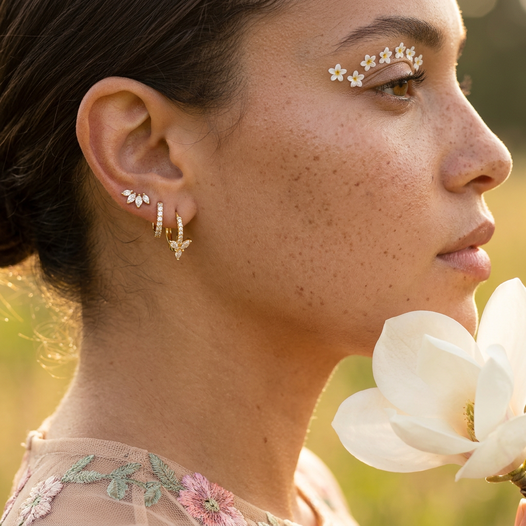 Vionia Golden Cluster Huggie Earrings
