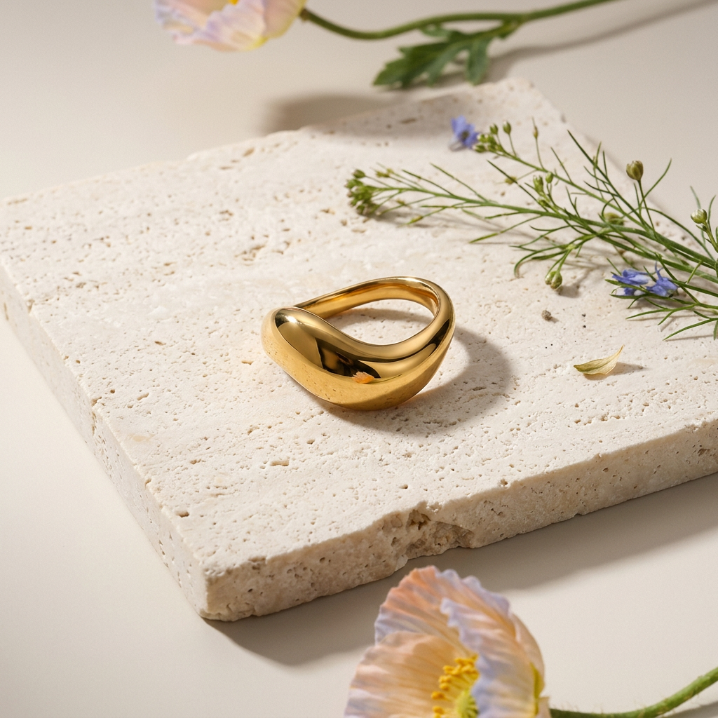 Naelia Golden Disc Signet ring.