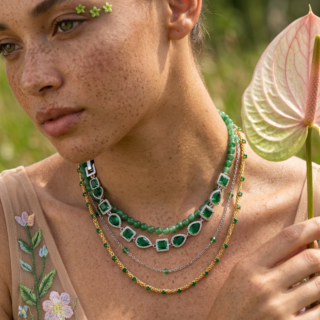 Zeomia Silver Teardrop Station Necklace