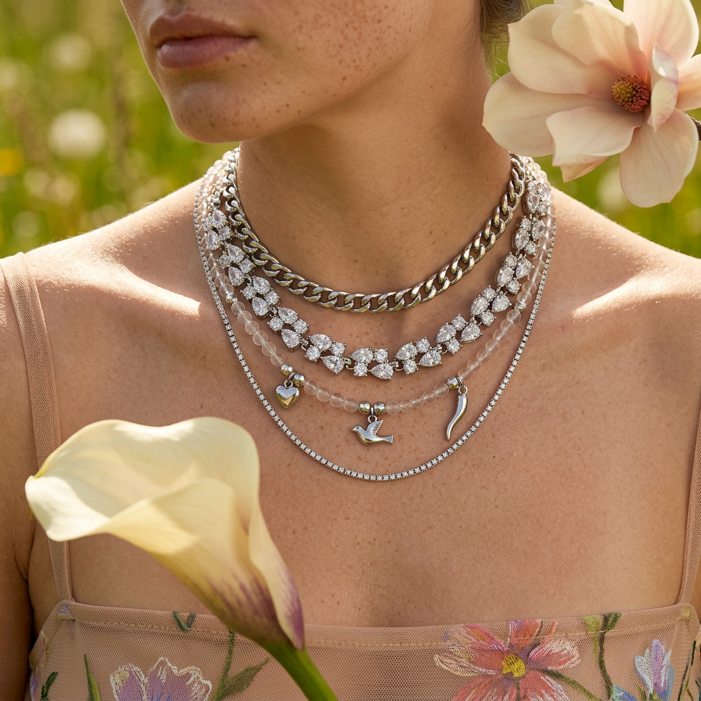 Laevia Silver Cluster Tennis necklace