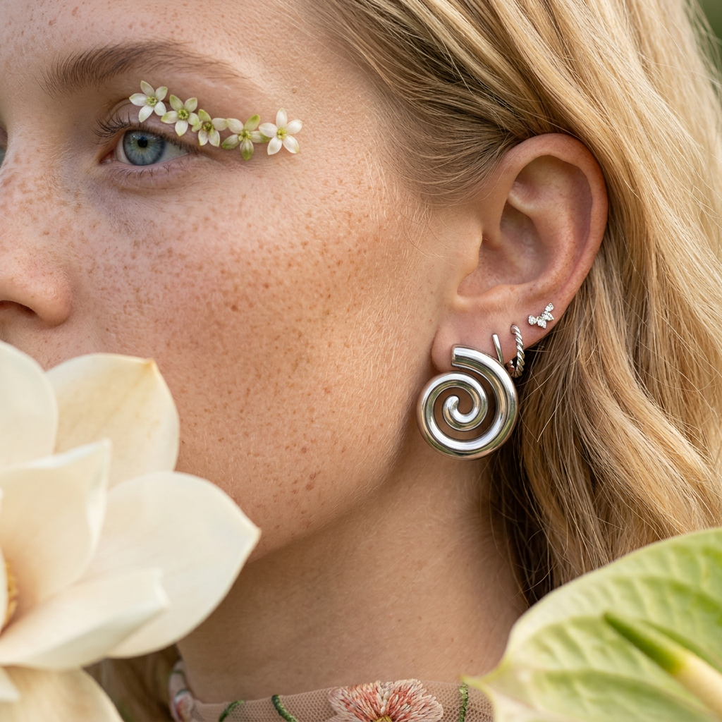 Laevia Silver Spiral Disc Stud Earrings