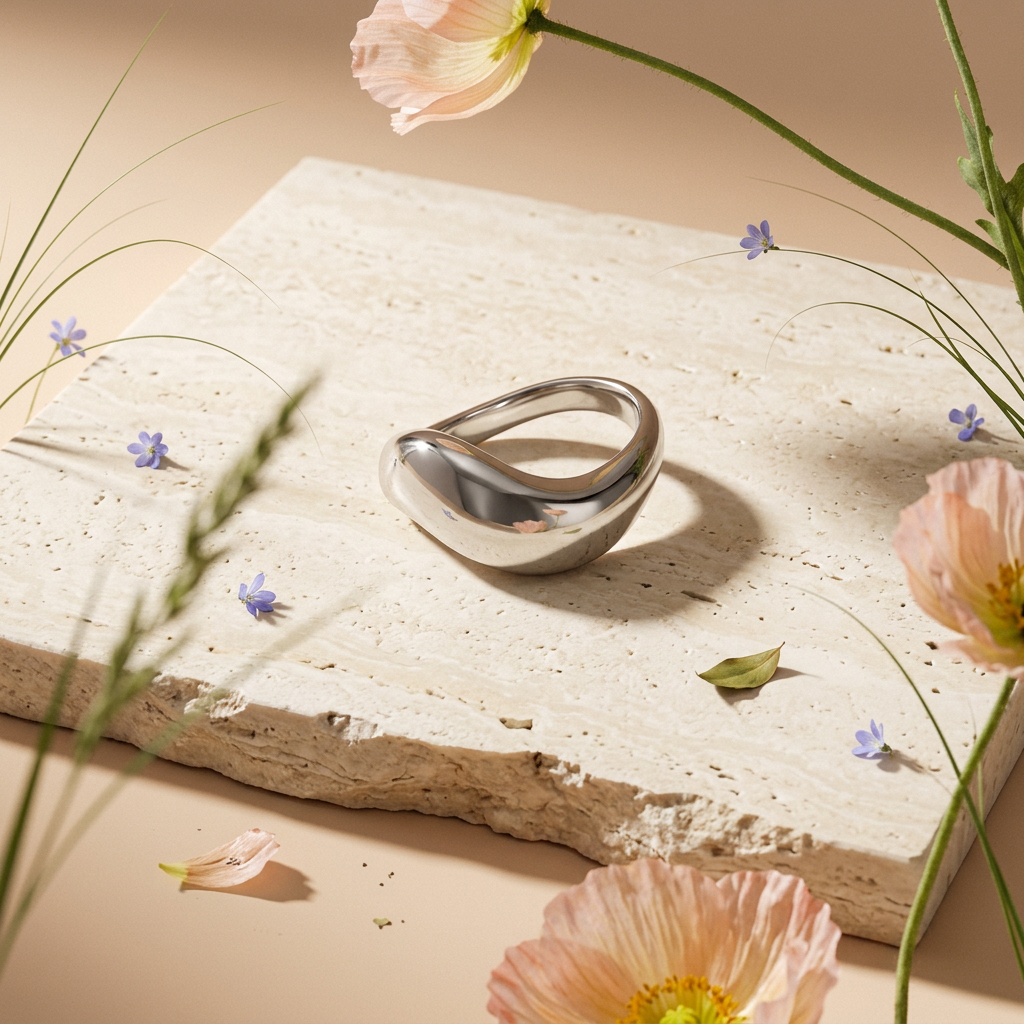 Riovia Silver Crescent Statement Ring