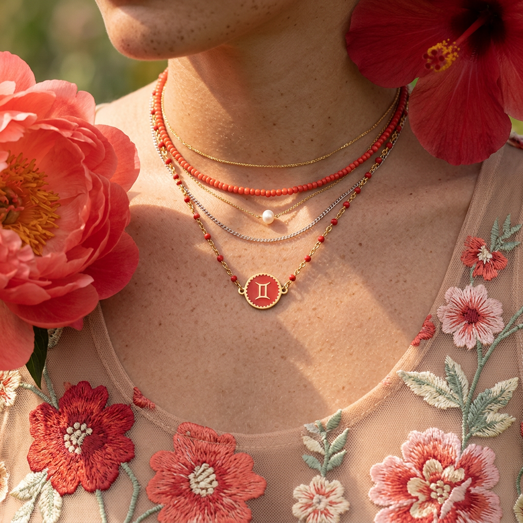Zaephia Golden "Gemini" Zodiac Disc Pendant Necklace