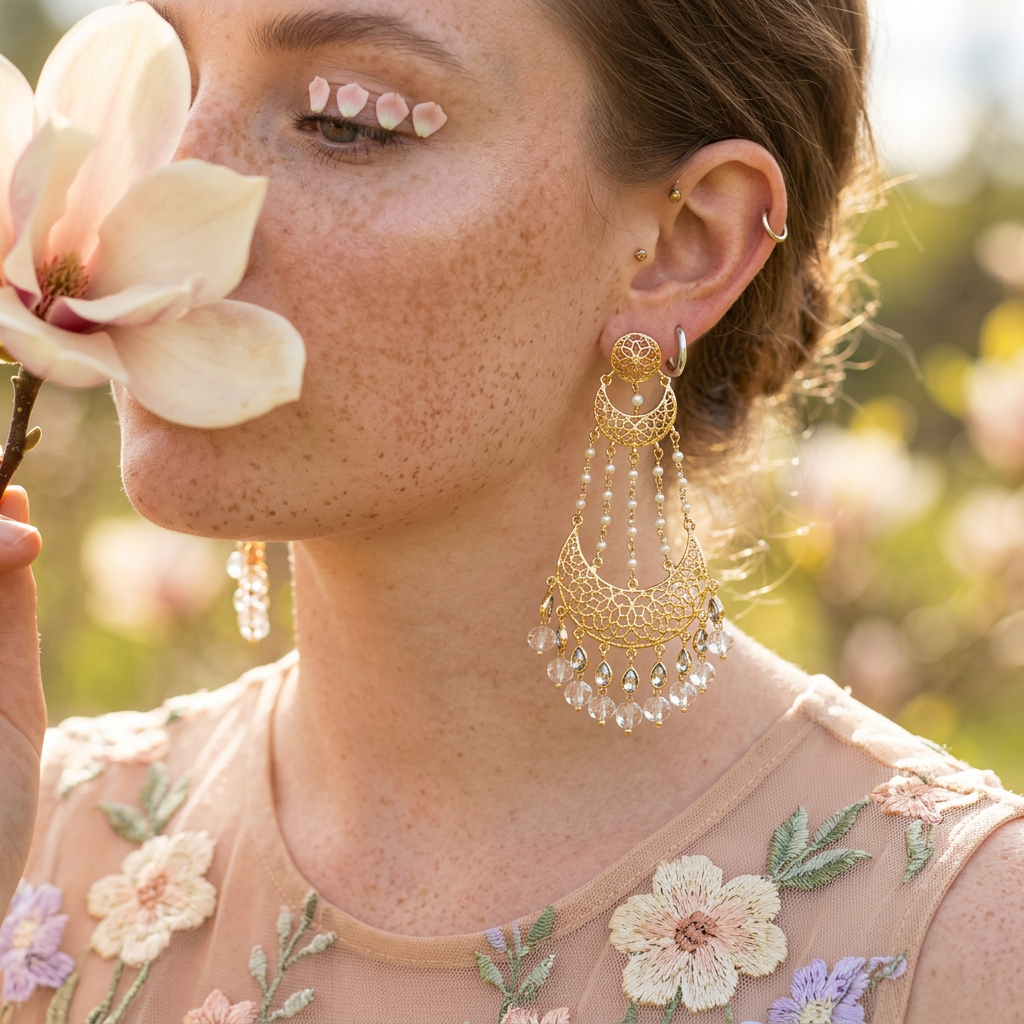 Nyalia Golden Crescent Drop Earrings