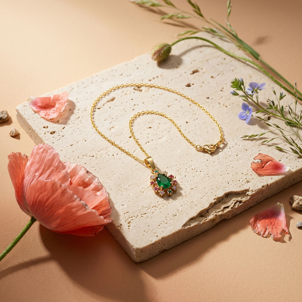 Zeovia Golden Drop Pendant Necklace