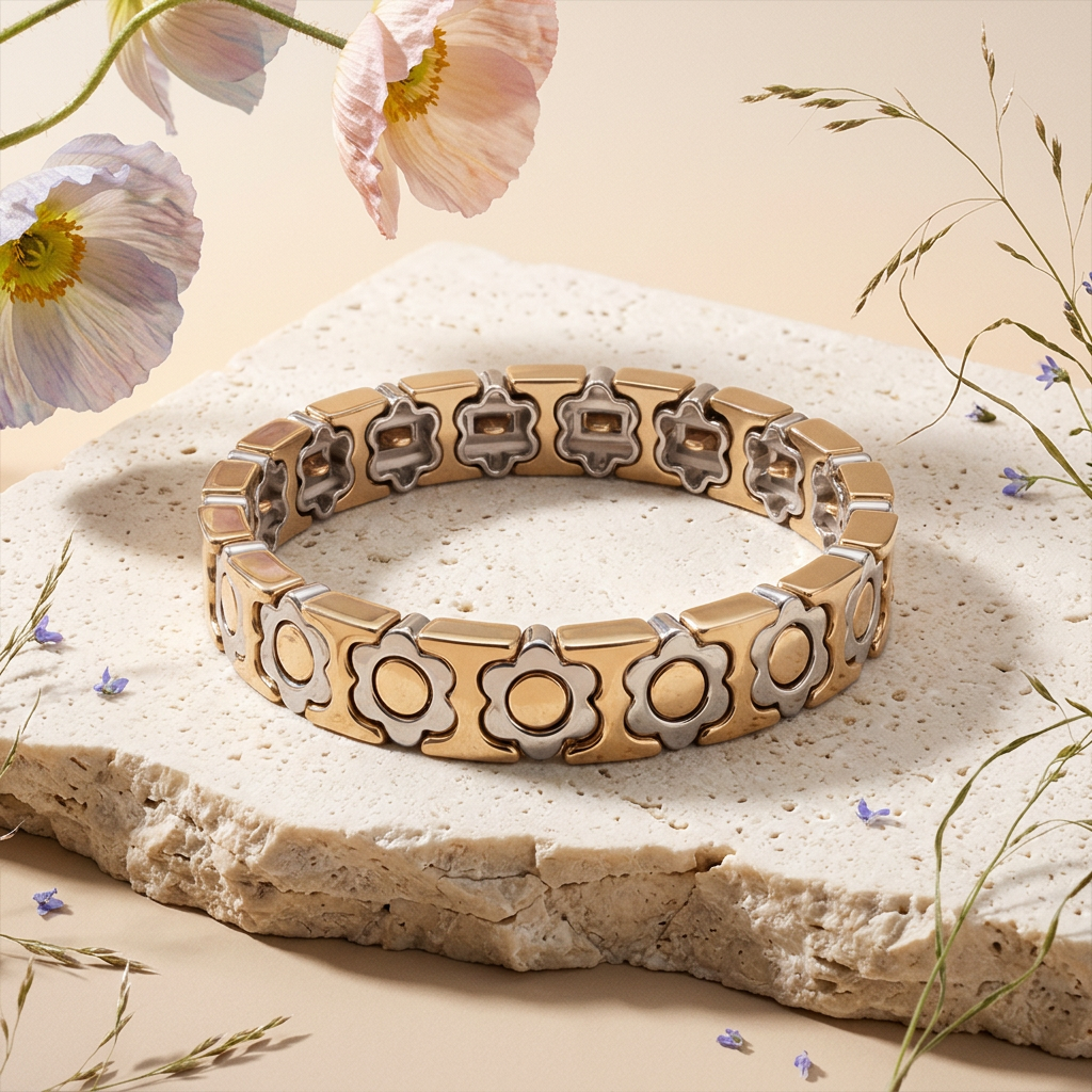 Miovia Mixed Metal Flower Link Bracelet