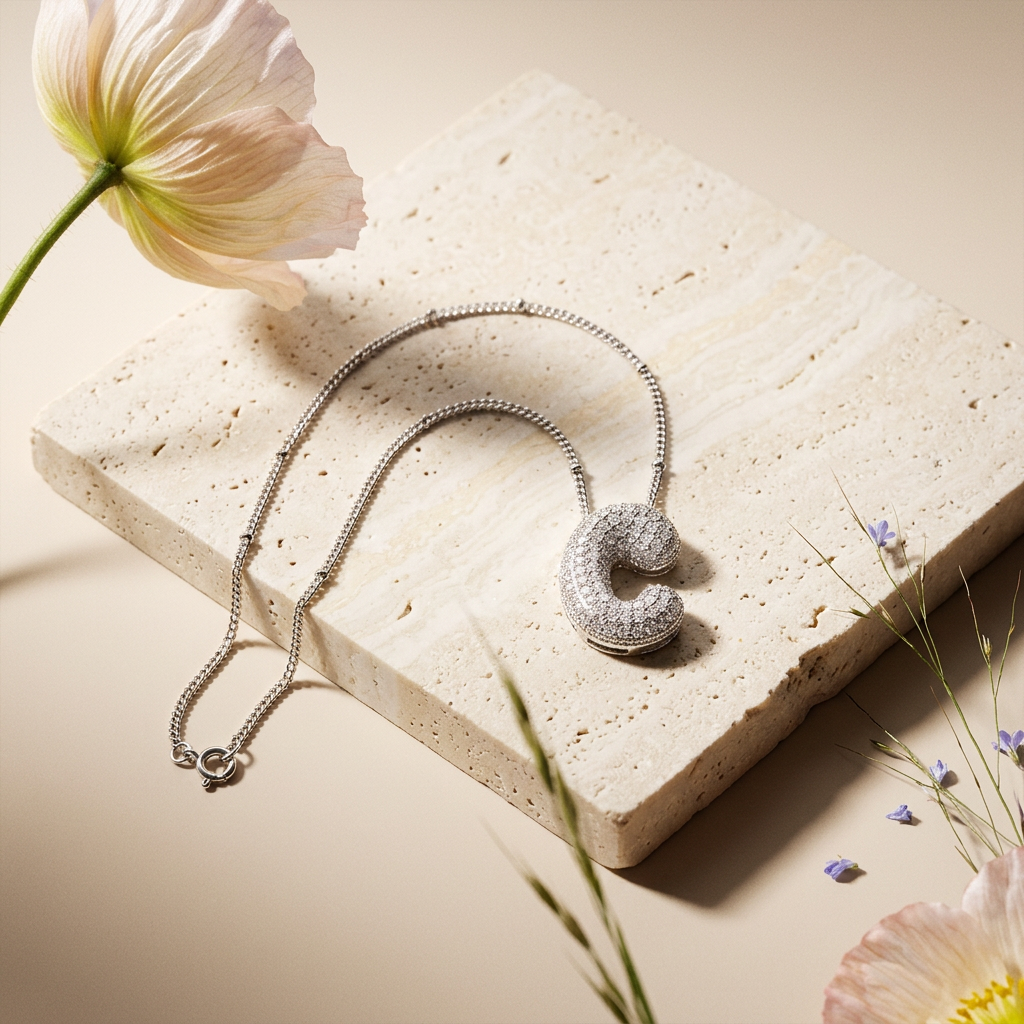 Raevia Silver "C" Letter Pendant Necklace