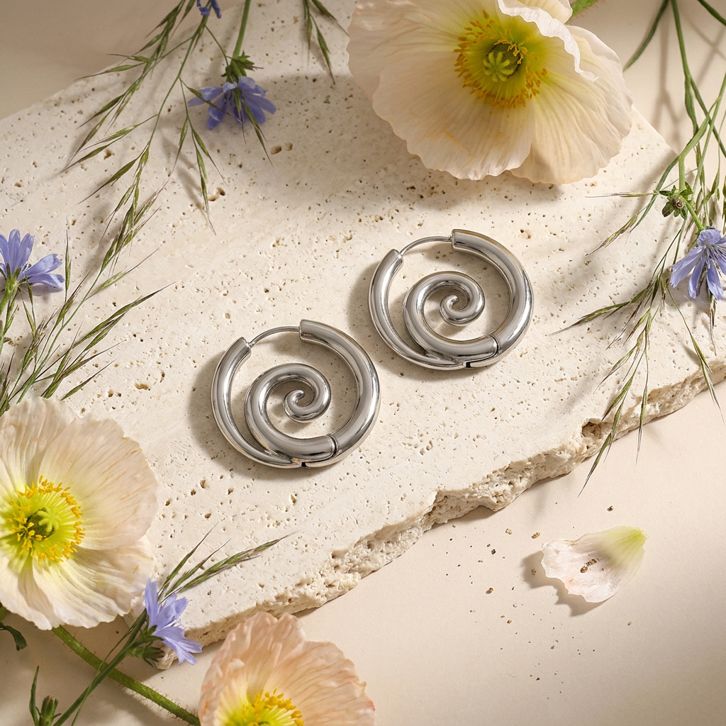 Zeolia Silver Spiral Huggie Earrings