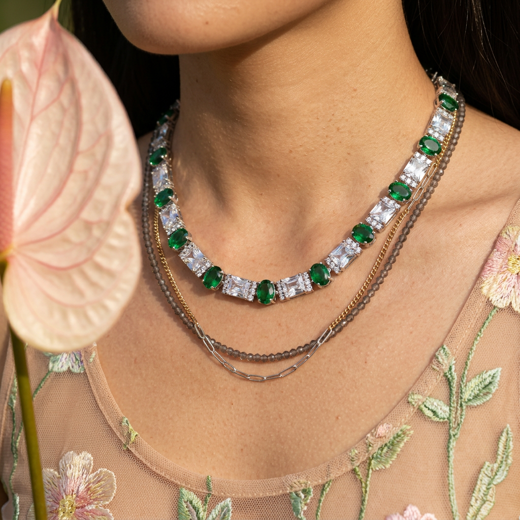 Meavia Silver Oval Tennis Necklace