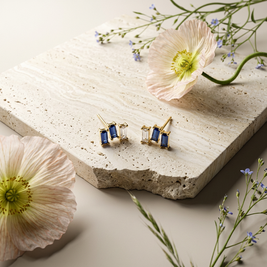 Zionia Golden Baguette Cluster Stud Earrings