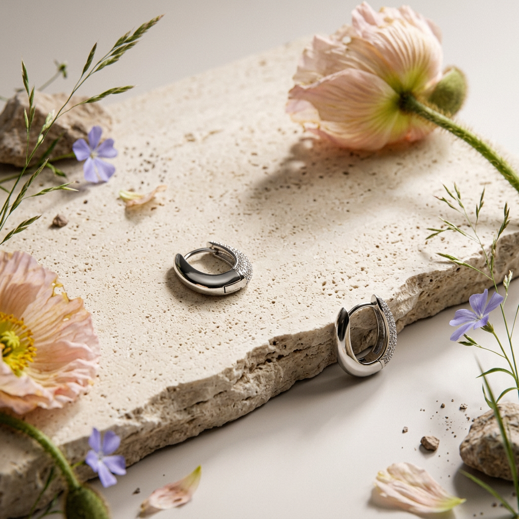 Siolia Silver Pavé Hoop Huggie Earrings