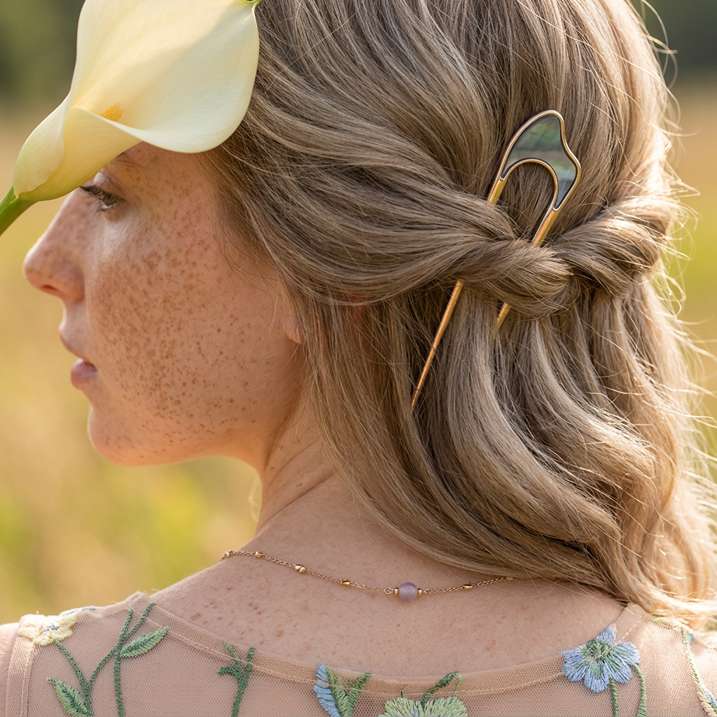 Riovia Golden Crescent Hair Stick hair