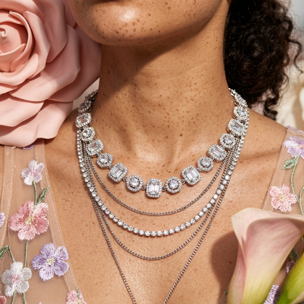 Viomia Silver Halo Tennis Necklace