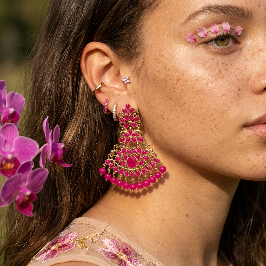 Laenia Golden Flower Drop Earrings