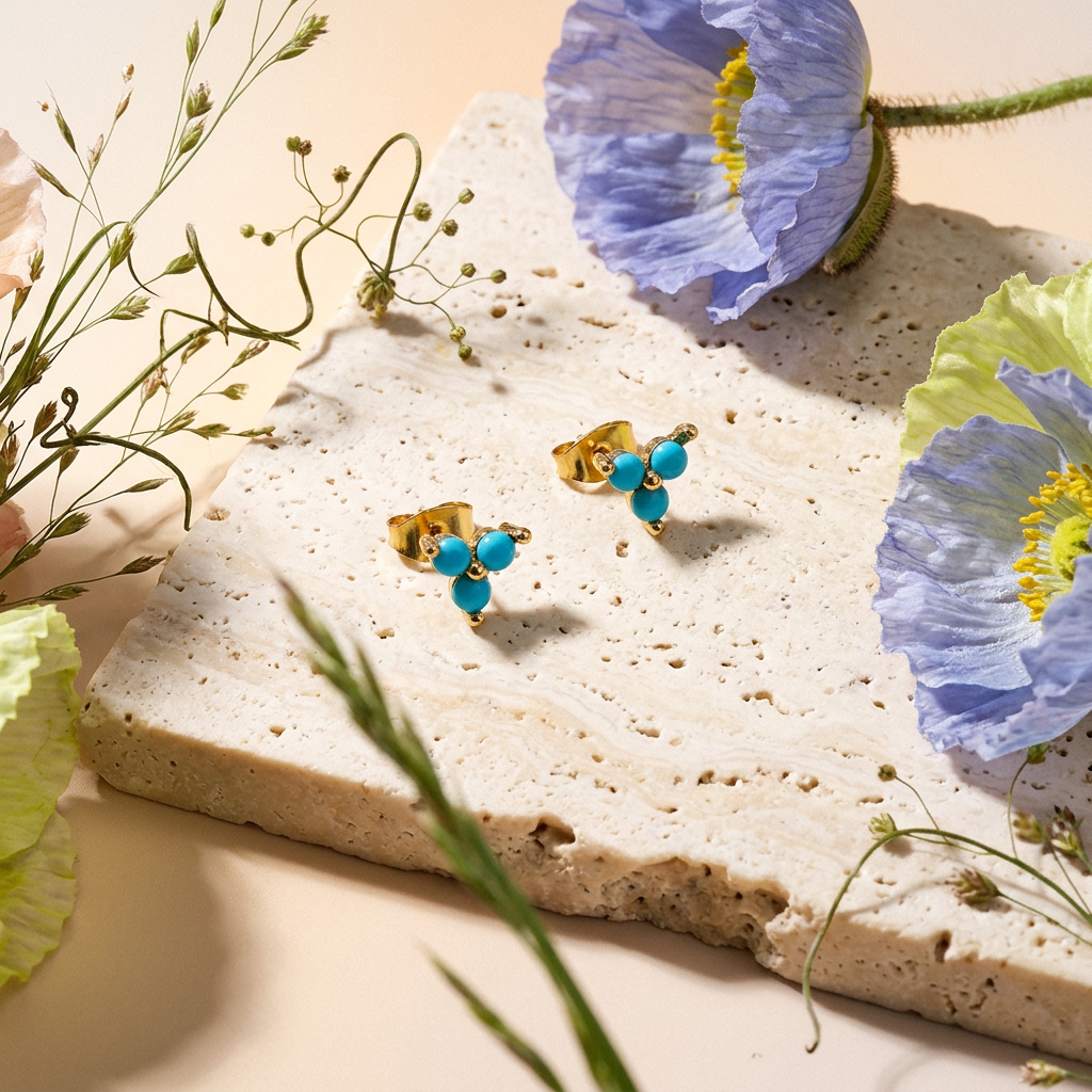 Zionia Golden Turquoise Cluster Stud Earrings