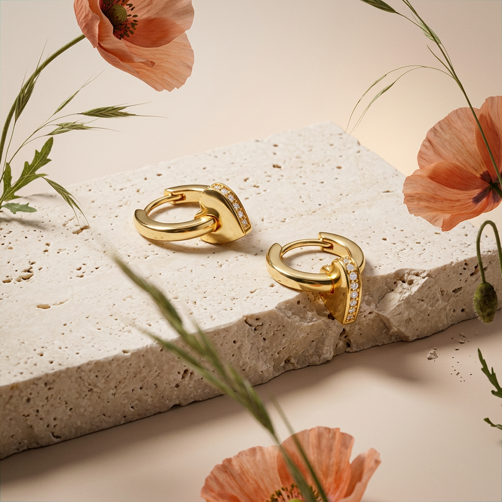 Liovia Golden Heart Huggie Earrings