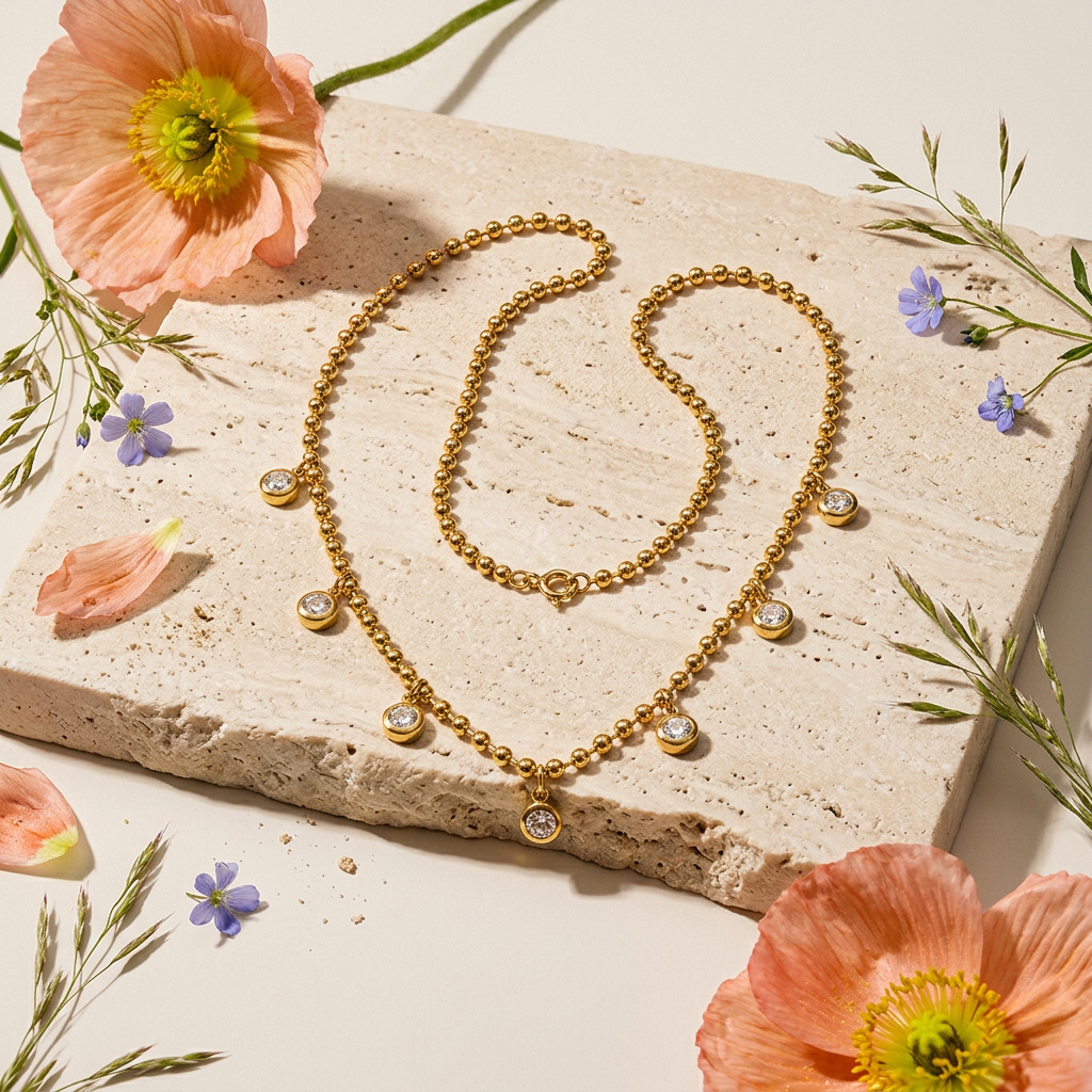 Raevia Golden Orb Charm Necklace