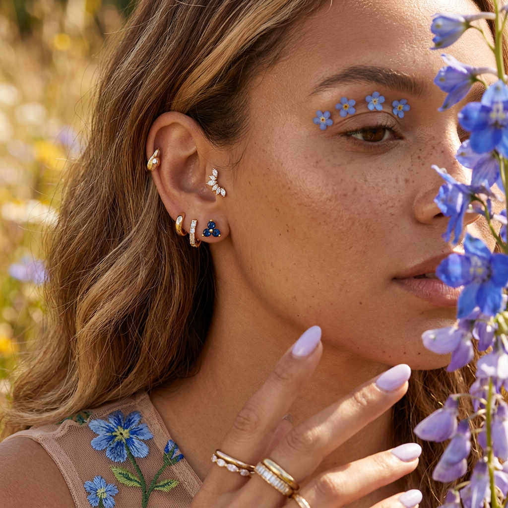 Rionia Golden Cluster Stud Earrings