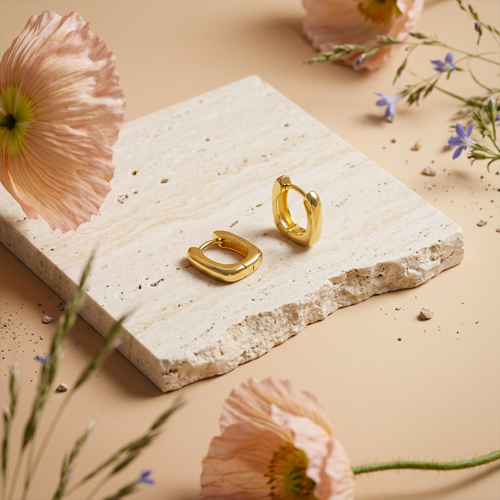 Zaevia Golden Oval Huggie Earrings
