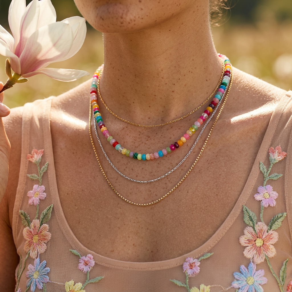 Naelia Golden Bead Strand Necklace