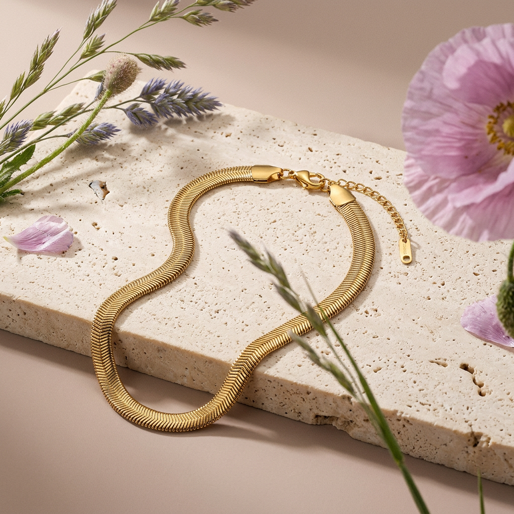 Lyonia Golden Flat Chain Choker Necklace