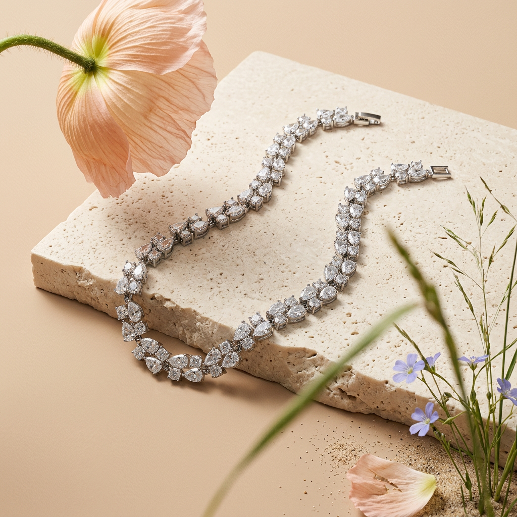 Laevia Silver Cluster Tennis necklace