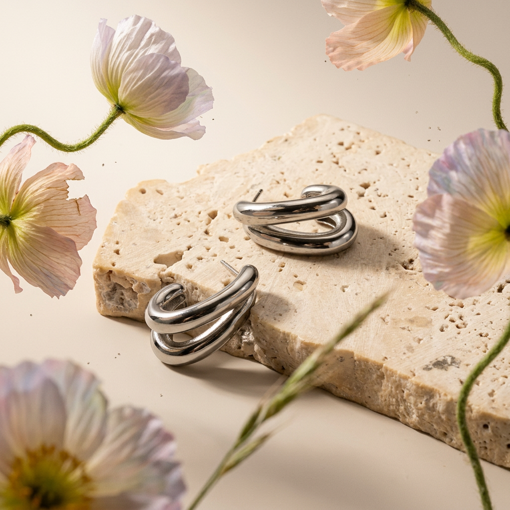 Zaehlia Silver Knot Huggie Earrings