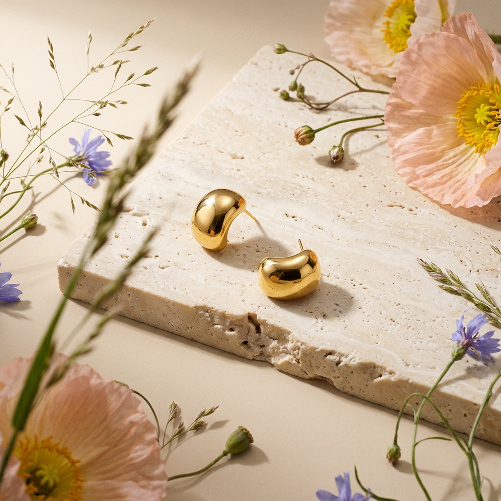 Meavia Golden Crescent Stud Earrings