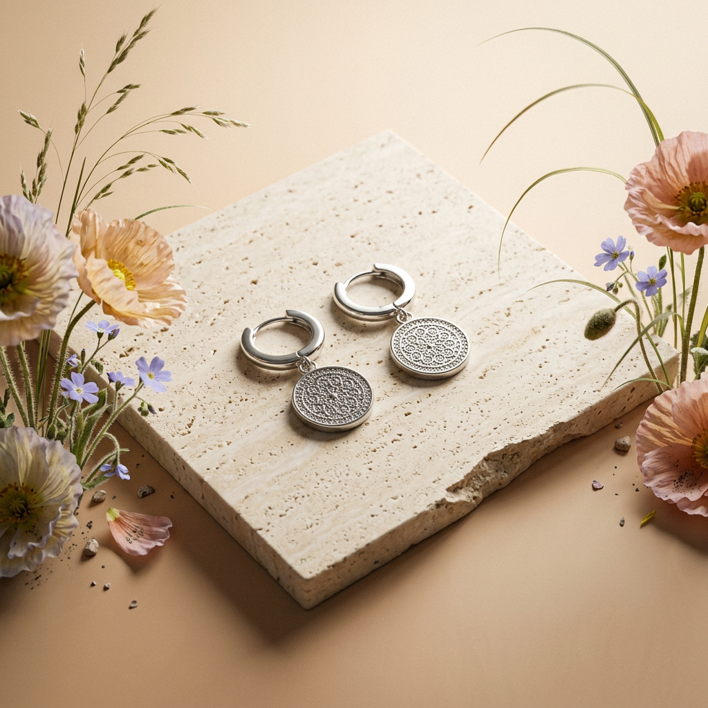 Lielia Silver Disc Huggie Earrings