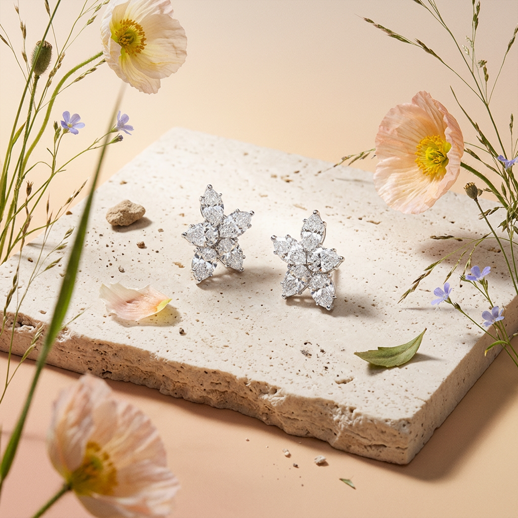 Ziolia Silver Flower Stud Earrings
