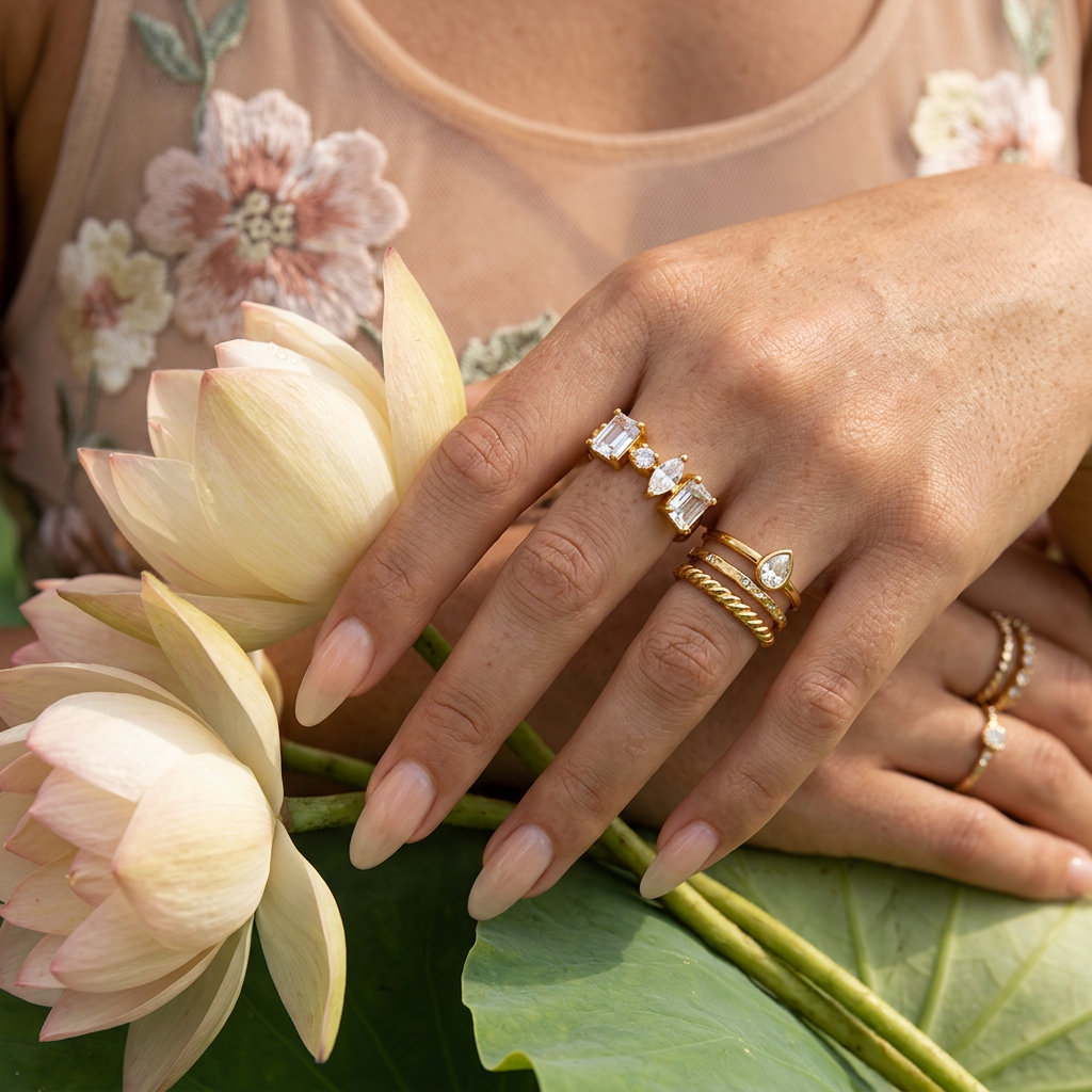 Vealia Golden Cluster Stacking Band Ring