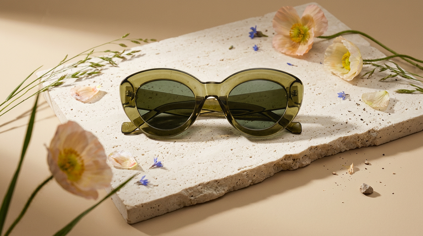 Violia Olive Oval Acetate Sunglasses