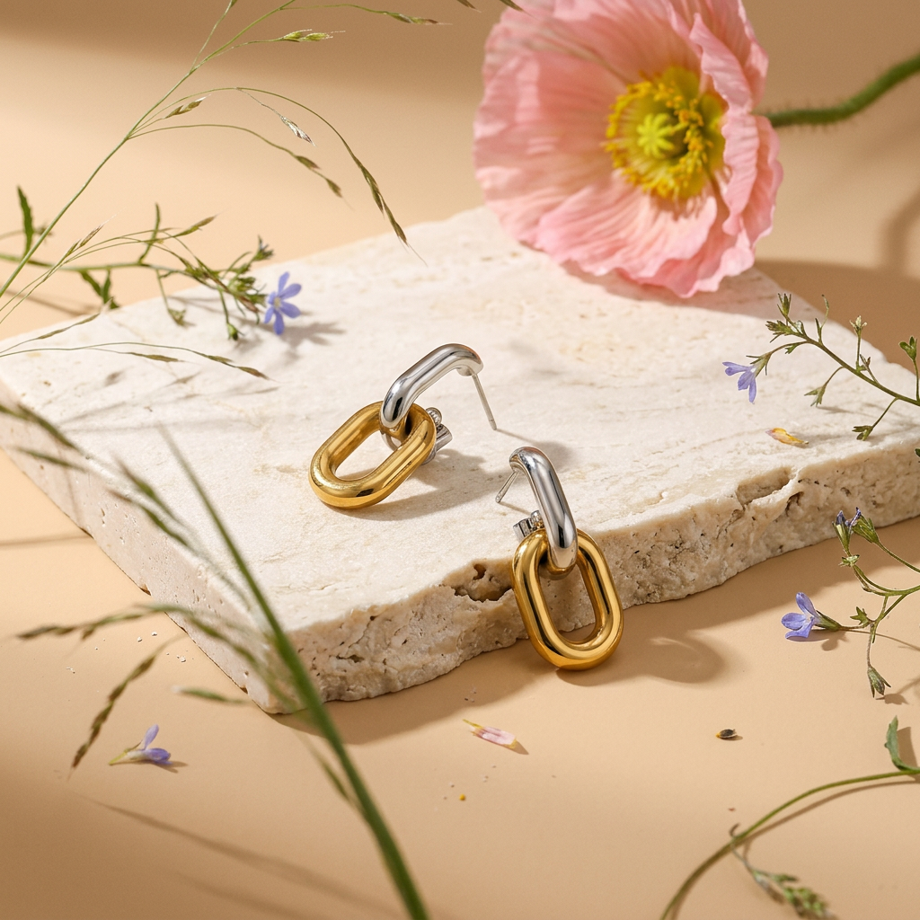 Raevia Mixed Metal Oval Drop Earrings