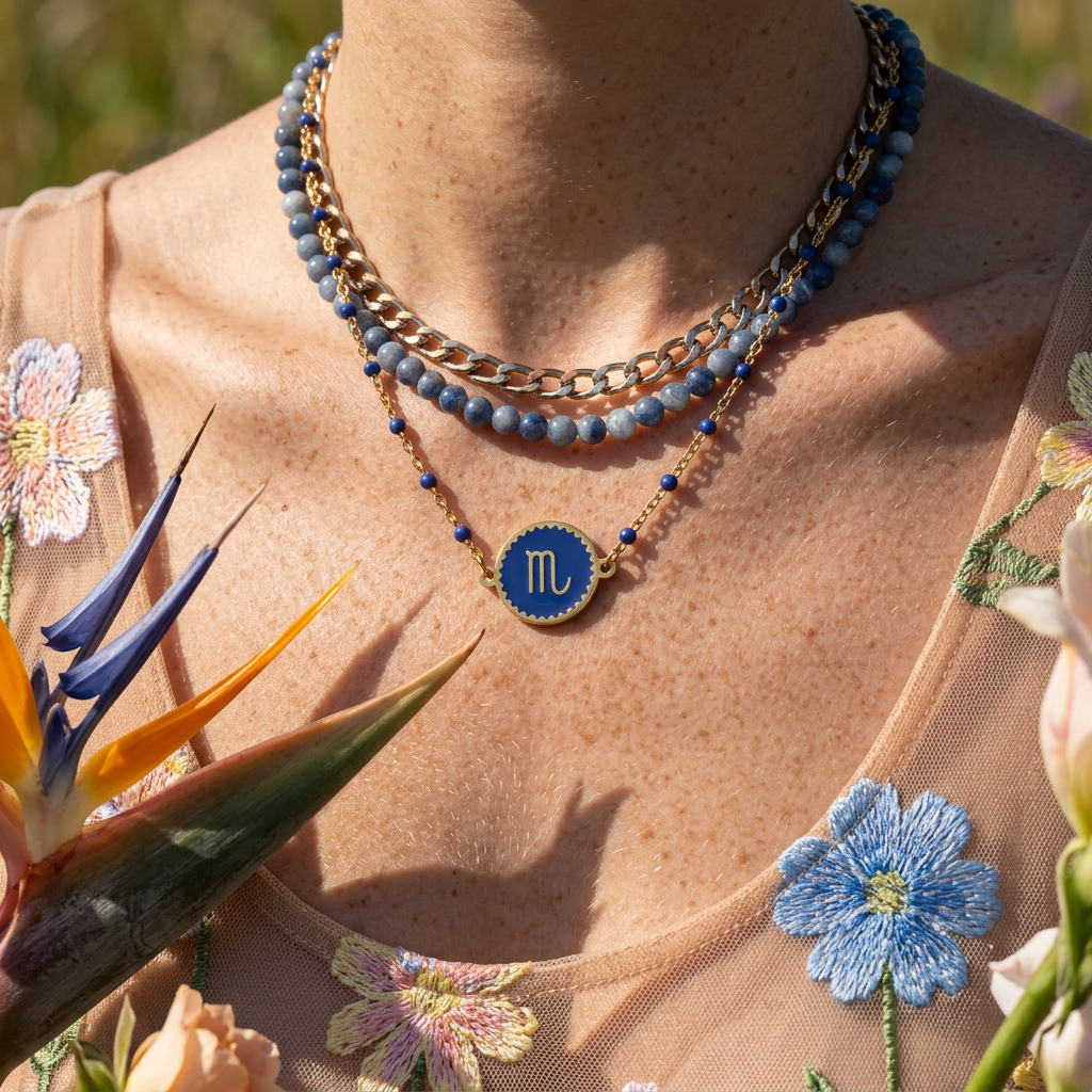 Tiamia Golden "Scorpio" Zodiac Disc Pendant Necklace