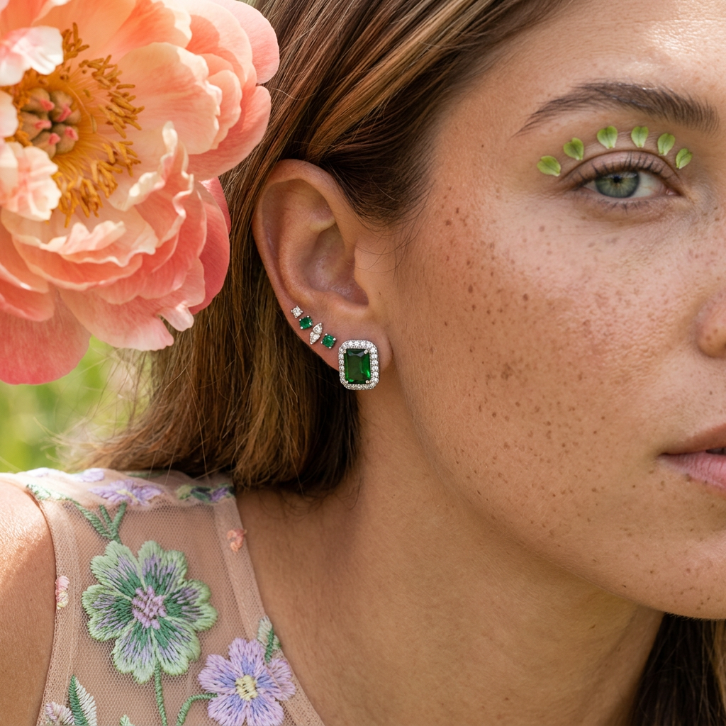 Raelia Silver Halo Stud Earrings